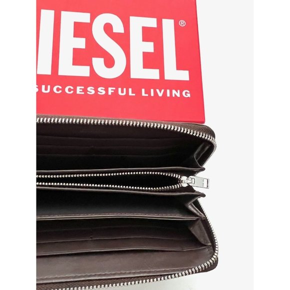 Diesel Zip Around Leather Card Wallet Brown - Picture 3 of 4